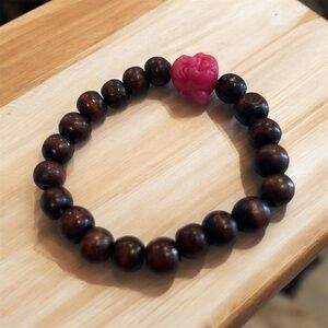Pink Buddha wood stretchy bracelet